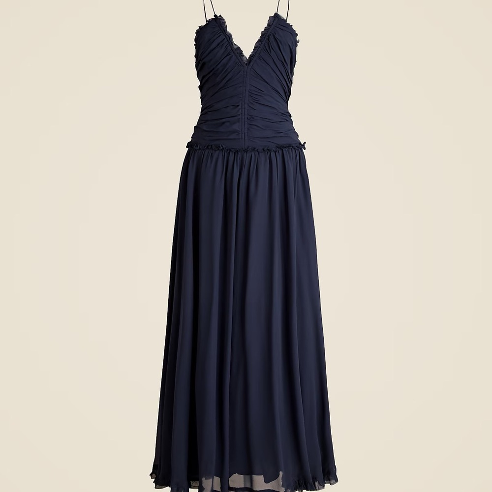 NWT J. Crew Navy Ruched Chiffon Dress